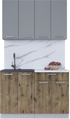 Кухонный гарнитур Интерлиния Мила Лайт 1.2 (серебро/дуб веллингтон/белый гранит) - фото