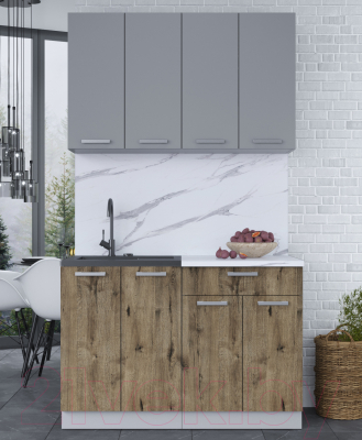 Кухонный гарнитур Интерлиния Мила Лайт 1.2 (серебро/дуб веллингтон/белый гранит)