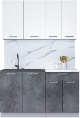 Кухонный гарнитур Интерлиния Мила Лайт 1.4 (белый платинум/бетон портленд/белый гранит) - фото