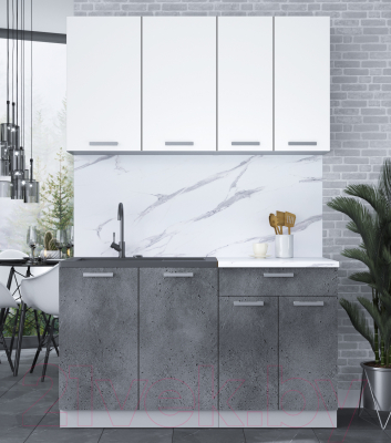 Кухонный гарнитур Интерлиния Мила Лайт 1.4 (белый платинум/бетон портленд/белый гранит)