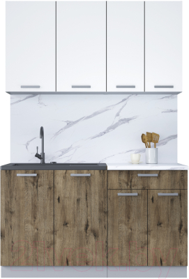 Кухонный гарнитур Интерлиния Мила Лайт 1.4 (белый платинум/дуб веллингтон/белый гранит) - фото