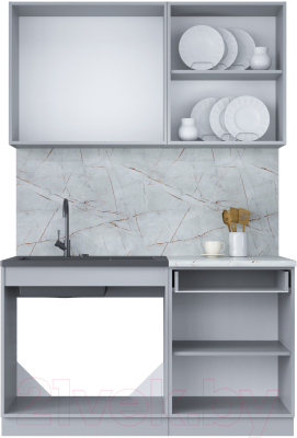 Кухонный гарнитур Интерлиния Мила Лайт 1.4 (белый платинум/дуб веллингтон/белый гранит)