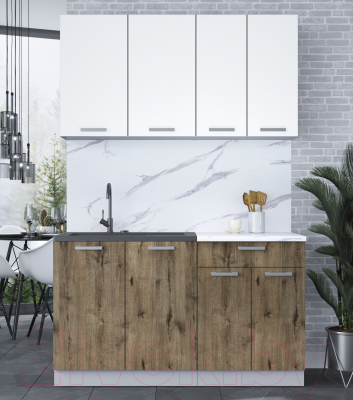 Кухонный гарнитур Интерлиния Мила Лайт 1.4 (белый платинум/дуб веллингтон/белый гранит)