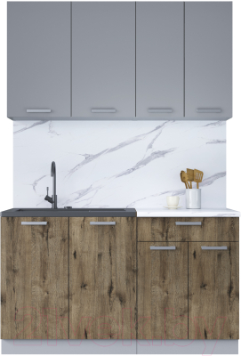Кухонный гарнитур Интерлиния Мила Лайт 1.4 (серебристый/дуб веллингтон/белый гранит) - фото