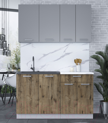 Кухонный гарнитур Интерлиния Мила Лайт 1.4 (серебристый/дуб веллингтон/белый гранит)