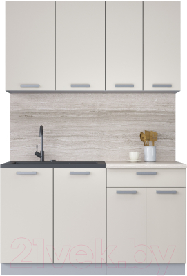 Кухонный гарнитур Интерлиния Мила Лайт 1.4 (персидский жемчуг/персидский жемчуг/травертин серый) - фото