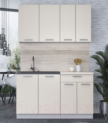 Кухонный гарнитур Интерлиния Мила Лайт 1.4 (персидский жемчуг/персидский жемчуг/травертин серый)