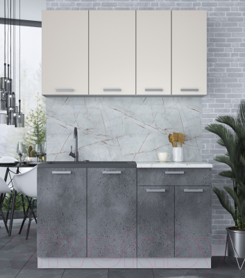 Кухонный гарнитур Интерлиния Мила Лайт 1.4 (персидский жемчуг/бетон портленд/серый каспий)