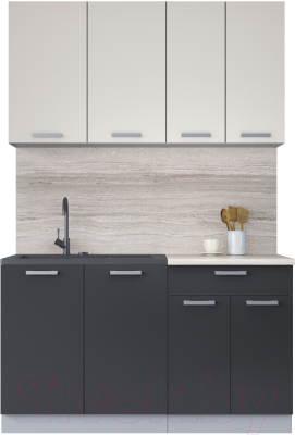 Кухонный гарнитур Интерлиния Мила Лайт 1.4 (персидский жемчуг/антрацит/травертин серый) - фото