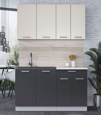 Кухонный гарнитур Интерлиния Мила Лайт 1.4 (персидский жемчуг/антрацит/травертин серый)