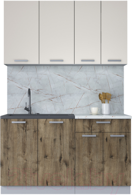 Кухонный гарнитур Интерлиния Мила Лайт 1.4 (персидский жемчуг/дуб веллингтон/серый каспий) - фото