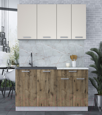 Кухонный гарнитур Интерлиния Мила Лайт 1.4 (персидский жемчуг/дуб веллингтон/серый каспий)