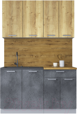 Кухонный гарнитур Интерлиния Мила Лайт 1.4 (дуб золотой/бетон портленд/дуб бунратти) - фото