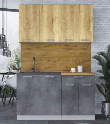 Кухонный гарнитур Интерлиния Мила Лайт 1.4 (дуб золотой/бетон портленд/дуб бунратти)