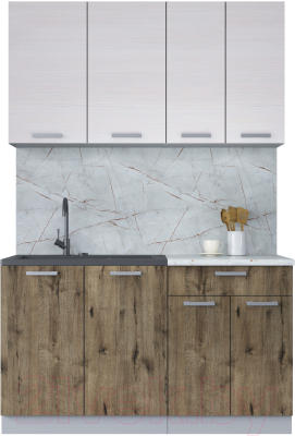 Кухонный гарнитур Интерлиния Мила Лайт 1.4 (вудлайн кремовый/дуб веллингтон/серый каспий) - фото