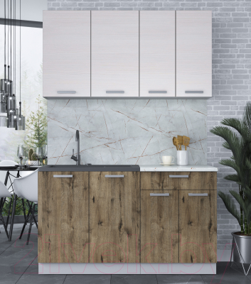 Кухонный гарнитур Интерлиния Мила Лайт 1.4 (вудлайн кремовый/дуб веллингтон/серый каспий)