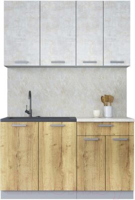 Кухонный гарнитур Интерлиния Мила Лайт 1.4 (бетон лайт/дуб золотой/опал светлый) - фото