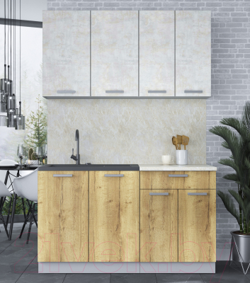 Кухонный гарнитур Интерлиния Мила Лайт 1.4 (бетон лайт/дуб золотой/опал светлый)