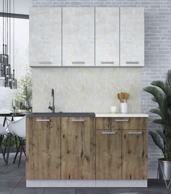 Кухонный гарнитур Интерлиния Мила Лайт 1.4 (бетон лайт/дуб веллингтон/опал светлый)