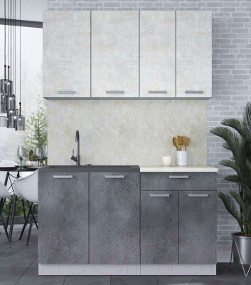 Кухонный гарнитур Интерлиния Мила Лайт 1.4 (бетон лайт/бетон портленд/опал светлый)