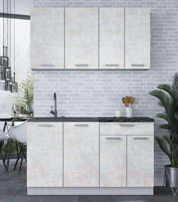 Кухонный гарнитур Интерлиния Мила Лайт 1.4 (бетон лайт/бетон лайт/кастилло темный)