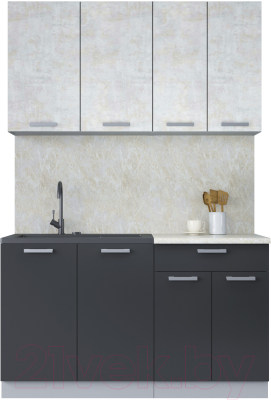 Кухонный гарнитур Интерлиния Мила Лайт 1.4 (бетон лайт/антрацит/опал светлый) - фото