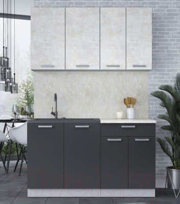 Кухонный гарнитур Интерлиния Мила Лайт 1.4 (бетон лайт/антрацит/опал светлый)