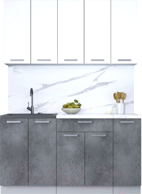 Кухонный гарнитур Интерлиния Мила Лайт 1.5 (белый платинум/бетон портленд/белый гранит) - фото