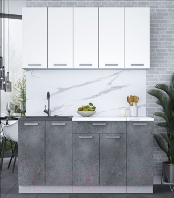 Кухонный гарнитур Интерлиния Мила Лайт 1.5 (белый платинум/бетон портленд/белый гранит)