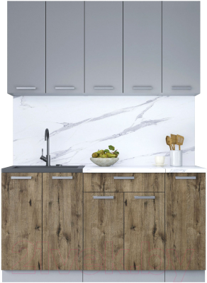 Кухонный гарнитур Интерлиния Мила Лайт 1.5 (серебристый/дуб веллингтон/белый гранит) - фото