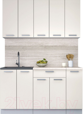 Кухонный гарнитур Интерлиния Мила Лайт 1.5 (персидский жемчуг/персидский жемчуг/травертин серый) - фото
