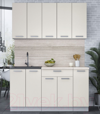 Кухонный гарнитур Интерлиния Мила Лайт 1.5 (персидский жемчуг/персидский жемчуг/травертин серый)