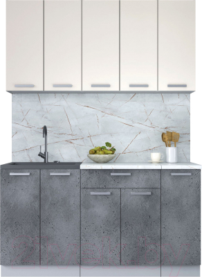 Кухонный гарнитур Интерлиния Мила Лайт 1.5 (персидский жемчуг/бетон портленд/серый каспий) - фото