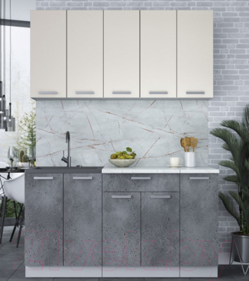 Кухонный гарнитур Интерлиния Мила Лайт 1.5 (персидский жемчуг/бетон портленд/серый каспий)