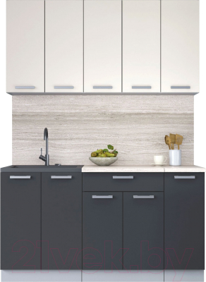 Кухонный гарнитур Интерлиния Мила Лайт 1.5 (персидский жемчуг/антрацит/травертин серый) - фото