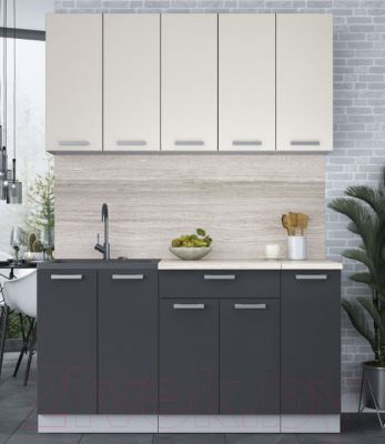 Кухонный гарнитур Интерлиния Мила Лайт 1.5 (персидский жемчуг/антрацит/травертин серый)