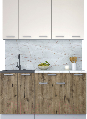 Кухонный гарнитур Интерлиния Мила Лайт 1.5 (персидский жемчуг/дуб веллингтон/серый каспий) - фото
