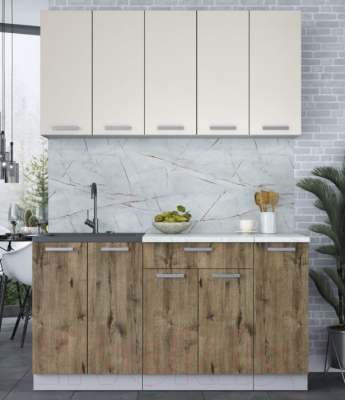 Кухонный гарнитур Интерлиния Мила Лайт 1.5 (персидский жемчуг/дуб веллингтон/серый каспий)