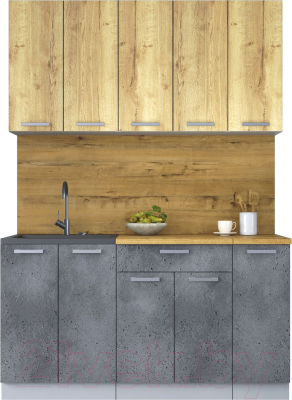Кухонный гарнитур Интерлиния Мила Лайт 1.5 (дуб золотой/бетон портленд/дуб бунратти) - фото