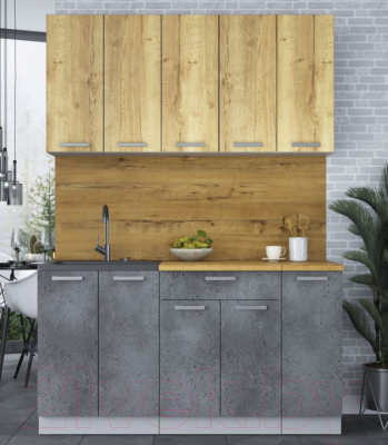 Кухонный гарнитур Интерлиния Мила Лайт 1.5 (дуб золотой/бетон портленд/дуб бунратти)