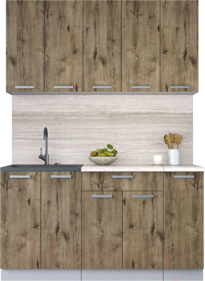 Кухонный гарнитур Интерлиния Мила Лайт 1.5 (дуб веллингтон/дуб веллингтон/травертин серый) - фото