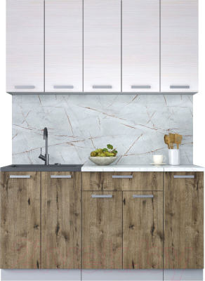 Кухонный гарнитур Интерлиния Мила Лайт 1.5 (вудлайн кремовый/дуб веллингтон/серый каспий) - фото