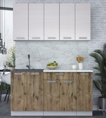 Кухонный гарнитур Интерлиния Мила Лайт 1.5 (вудлайн кремовый/дуб веллингтон/серый каспий)