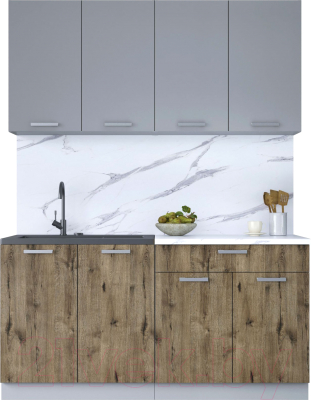 Кухонный гарнитур Интерлиния Мила Лайт 1.6 (серебро/дуб веллингтон/белый гранит) - фото