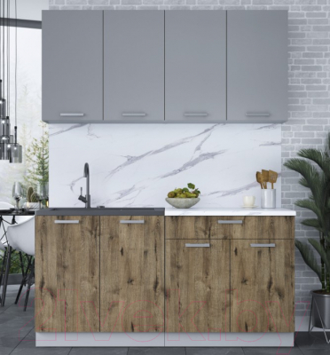 Кухонный гарнитур Интерлиния Мила Лайт 1.6 (серебро/дуб веллингтон/белый гранит)