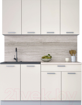 Кухонный гарнитур Интерлиния Мила Лайт 1.6 (персидский жемчуг/персидский жемчуг/травертин серый) - фото