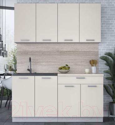 Кухонный гарнитур Интерлиния Мила Лайт 1.6 (персидский жемчуг/персидский жемчуг/травертин серый)