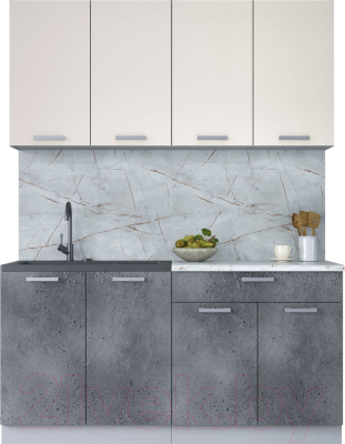 Кухонный гарнитур Интерлиния Мила Лайт 1.6 (персидский жемчуг/бетон портленд/серый каспий) - фото