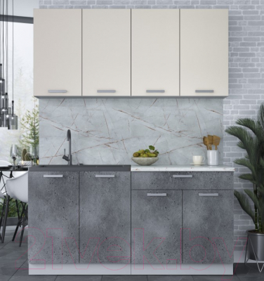 Кухонный гарнитур Интерлиния Мила Лайт 1.6 (персидский жемчуг/бетон портленд/серый каспий)