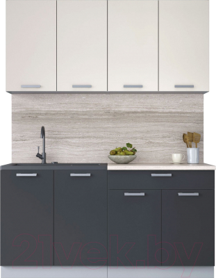 Кухонный гарнитур Интерлиния Мила Лайт 1.6 (персидский жемчуг/антрацит/травертин серый) - фото